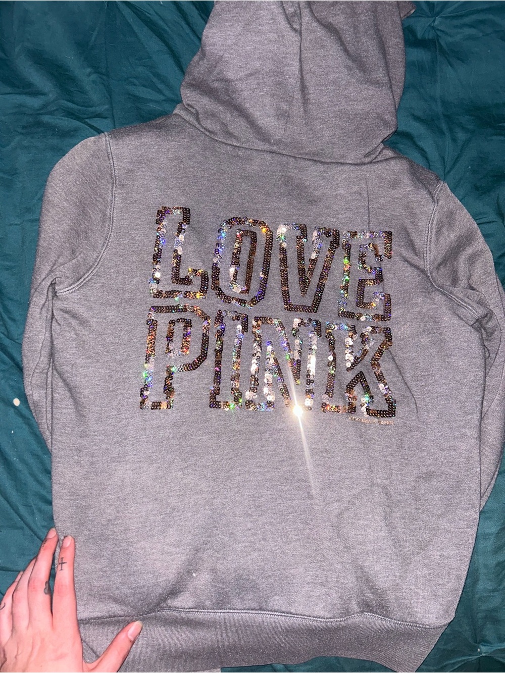 PINK Victoria's Secret Gray Zipup with Sequins XS